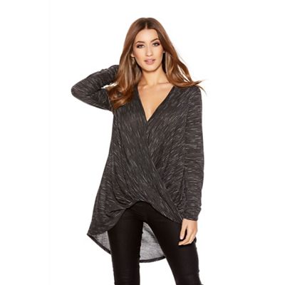 Quiz Black And White Light Knit Wrap Front Top
